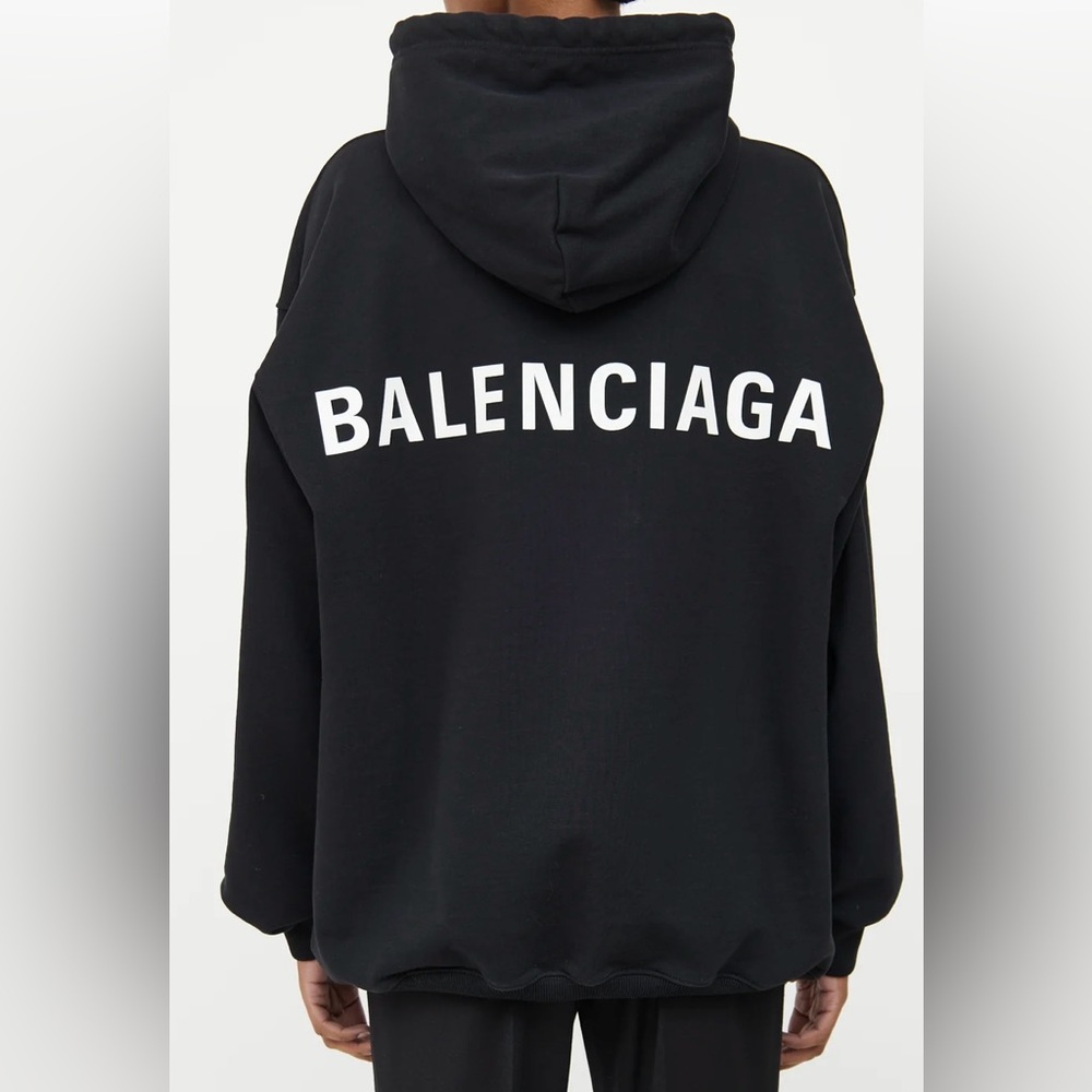 Balenciaga Black Hoodie with White Back Logo